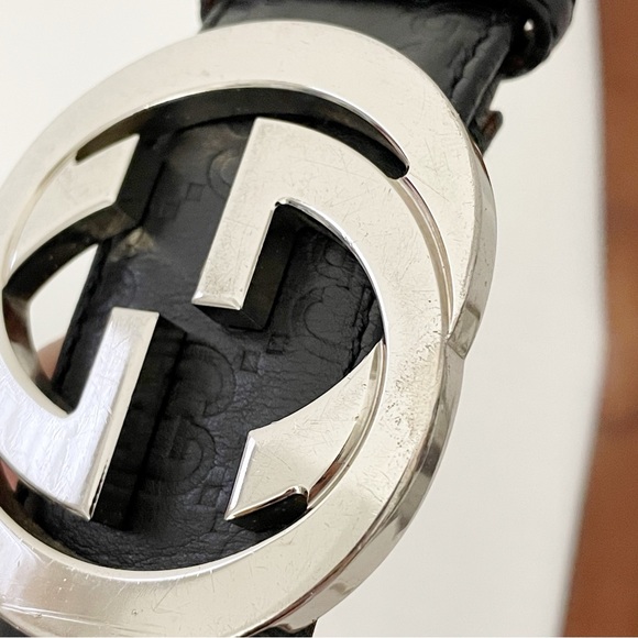 Gucci silver GG buckle black monogram leather belt size 36 - Picture 5 of 13